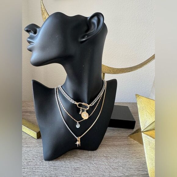 Chic Gold and Silver Layered Necklace A1442 - Picture 5 of 6